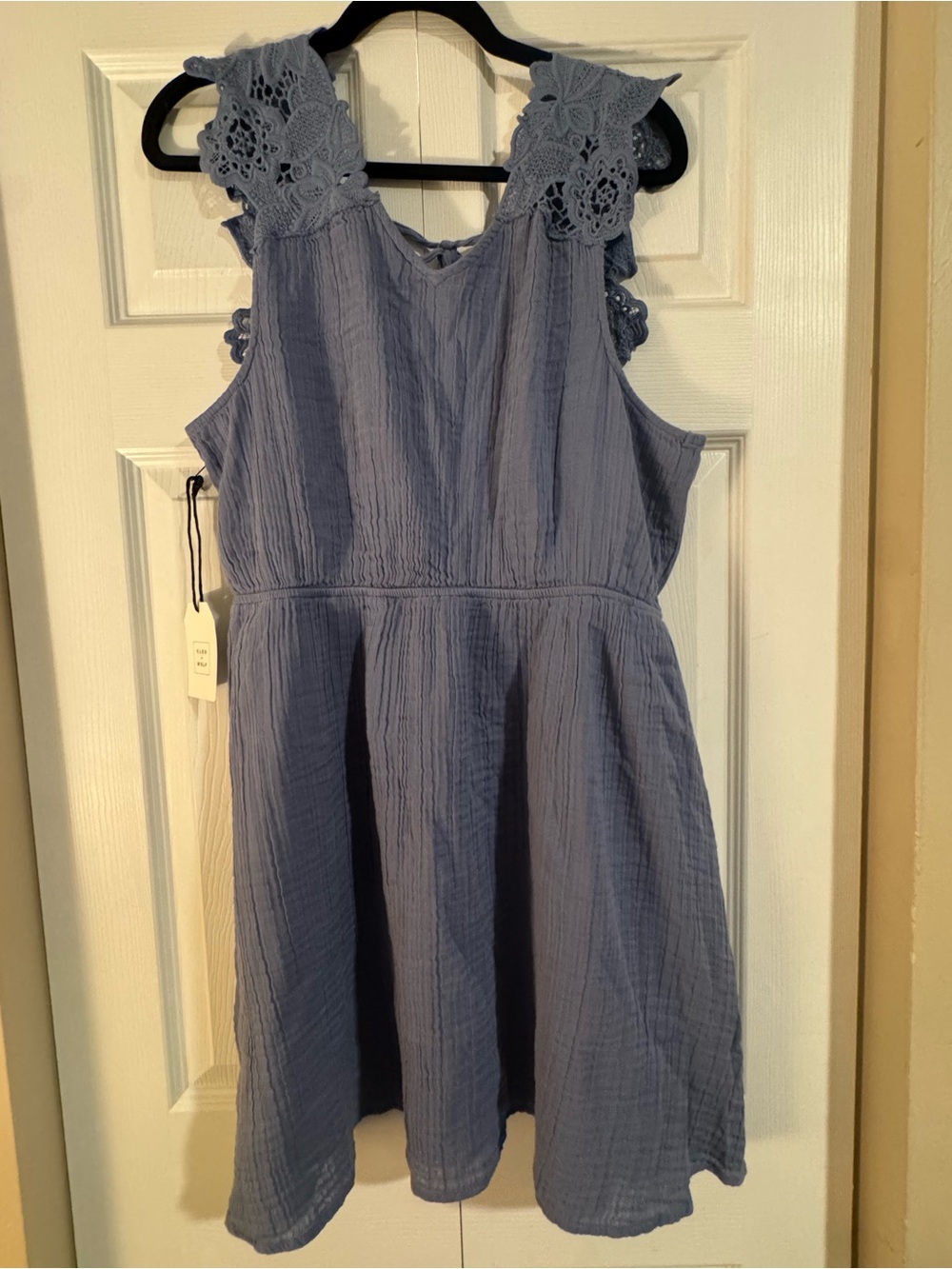 Cleo + Wolf Blue Gauze Crochet Lace Dress NWT Size Large